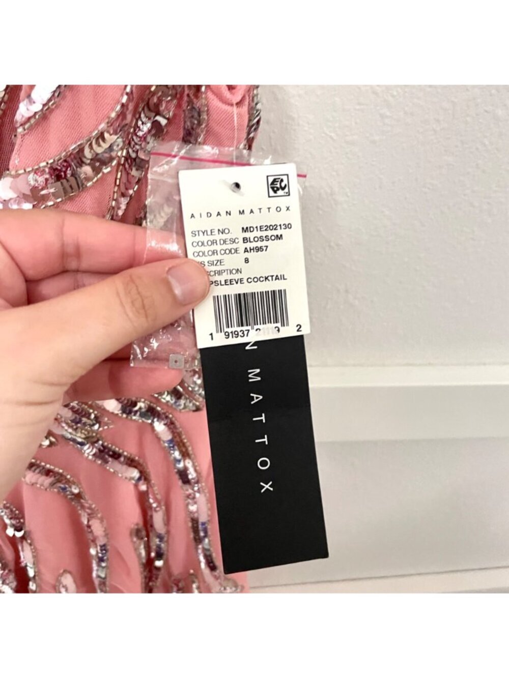 NWT Aidan Mattox Pink Sequin Cap-Sleeve Cocktail Dress Size 8 - Picture 3 of 8